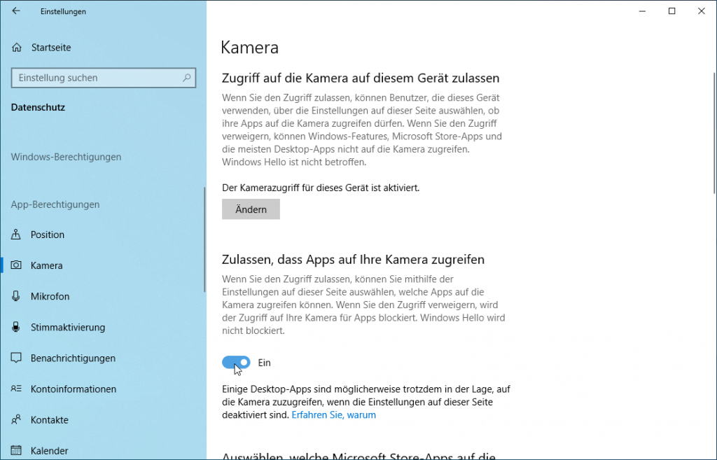 Einstellungen für die Kamera-App ändern