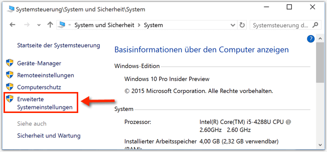 Erweiterte Systemeinstellungen