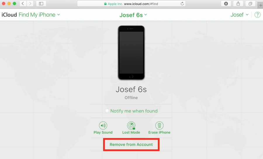 Rimuovere il dispositivo dall'account iCloud