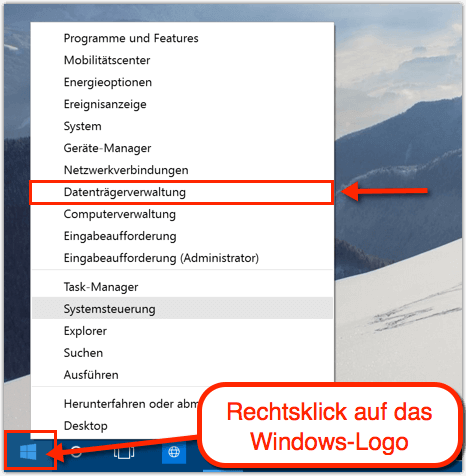 Datenträgerverwaltung öffnen