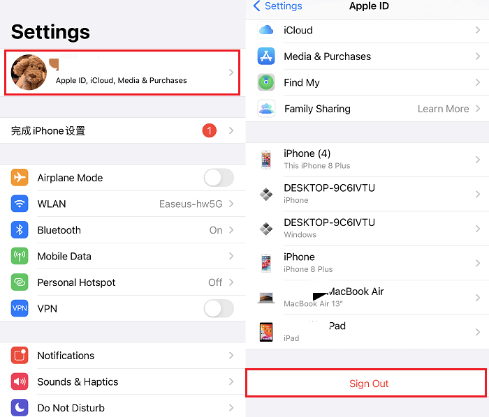 Esci da iCloud