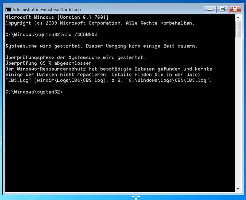 Windows-Ressourcenchutz hat beschädigte Dateien gefunden und konnte einige der Dateien nicht reparieren