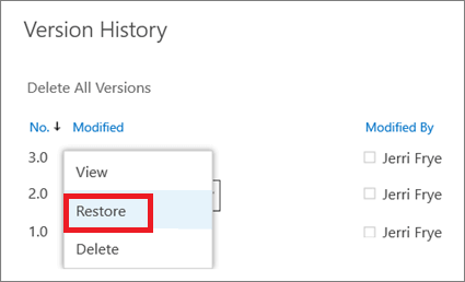 ripristina una versione precedente su onedrive