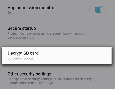 selezionare Decrypt SD Card