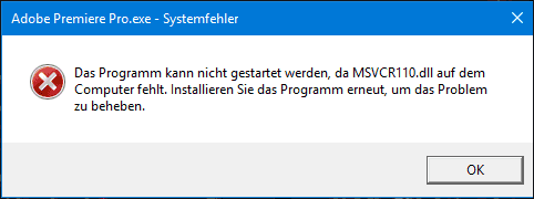 das Programm kann nicht gestartet werden, da MSVCR110.dll fehlt