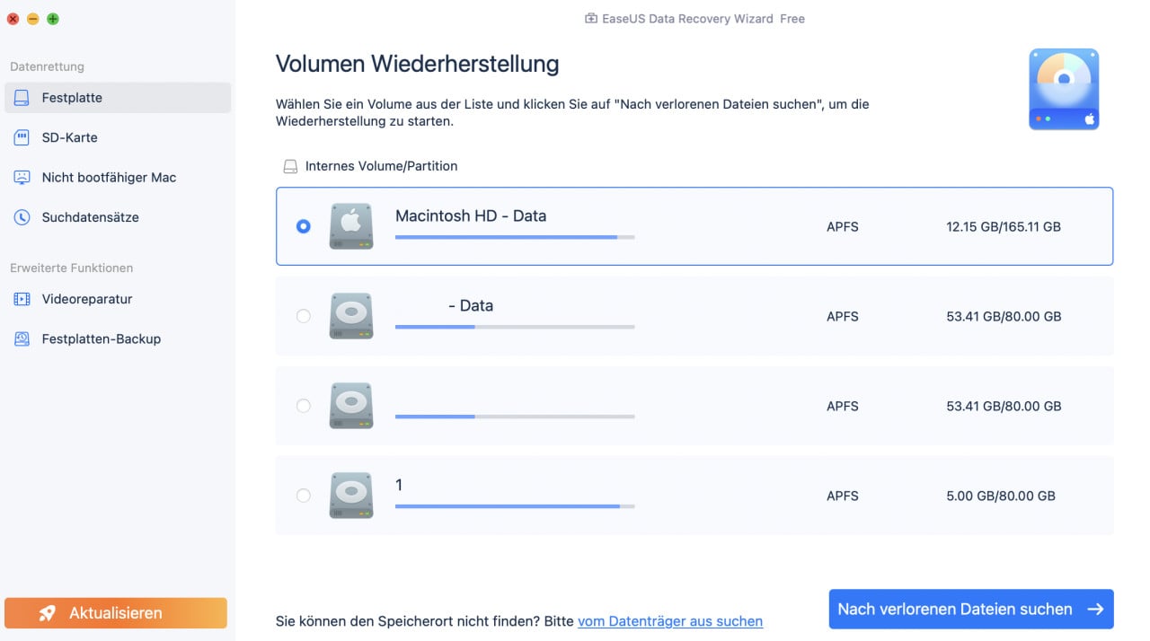 Wählen Sie den Speicherort aus
