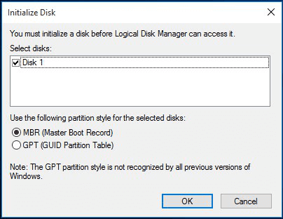 inizializzare l'USB con lo stesso stile di partizione del disco del sistema operativo.