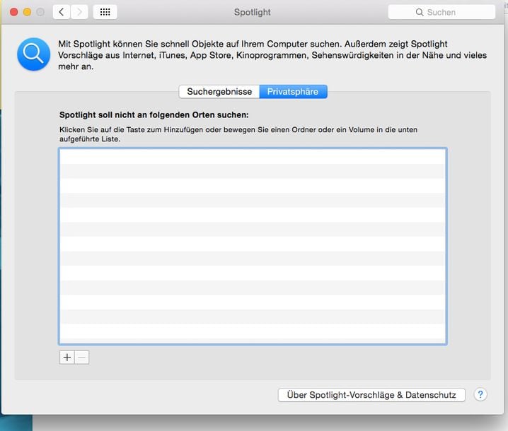 Spotlight Privatsphäre einstellen
