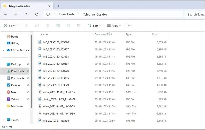 individuare il video nella cartella del desktop di Telegram