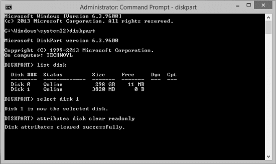 Rimuovi la protezione da scrittura da SSD usando il comando cmd