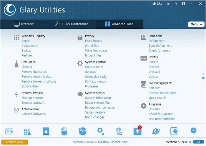 Glary Utility-Schnittstelle