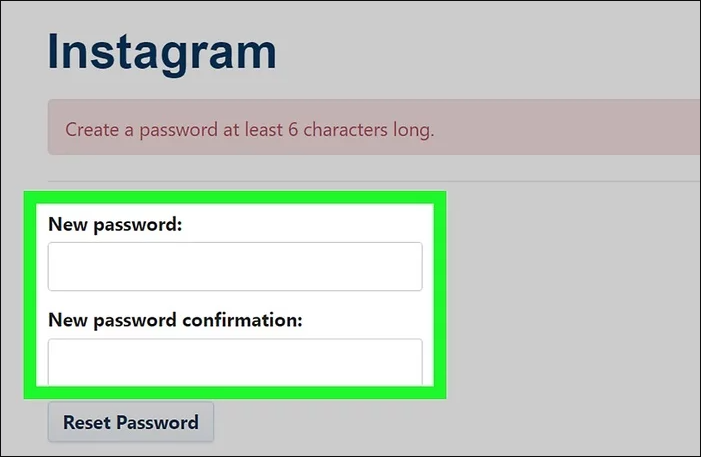 Neues Instagram-Passwort eingeben und bestätigen