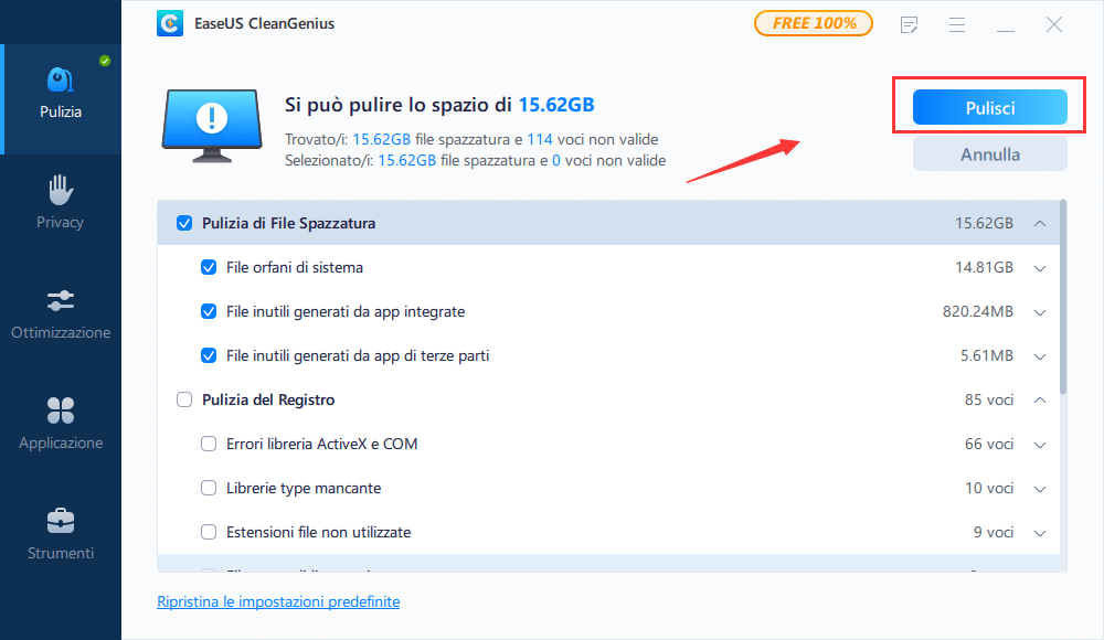seleziona file inutili e puliscili