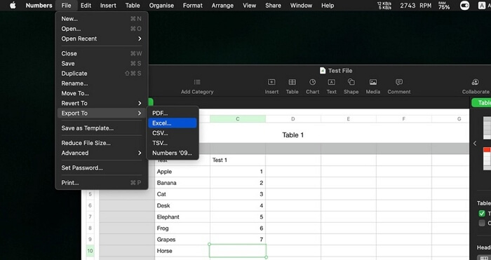 Esporta file di numeri in Excel su Mac - 2