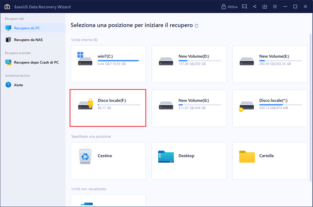 Selezionare l'unità bitlocker da scansionare