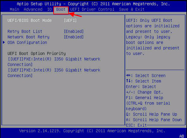 accedere alla menu Boot