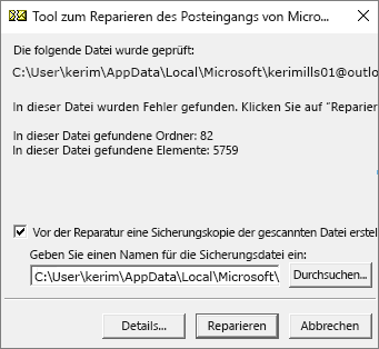 Beschädigte PST-Datei mit SCANPST reparieren