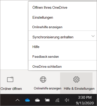 OneDrive Hilfe und Einstellungen