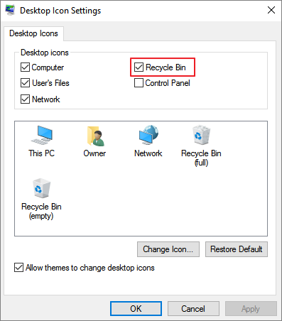 trova il cestino nel desktop