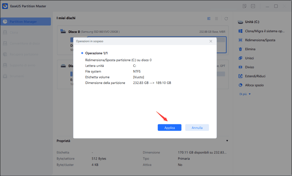 conferma per estendere il drive C