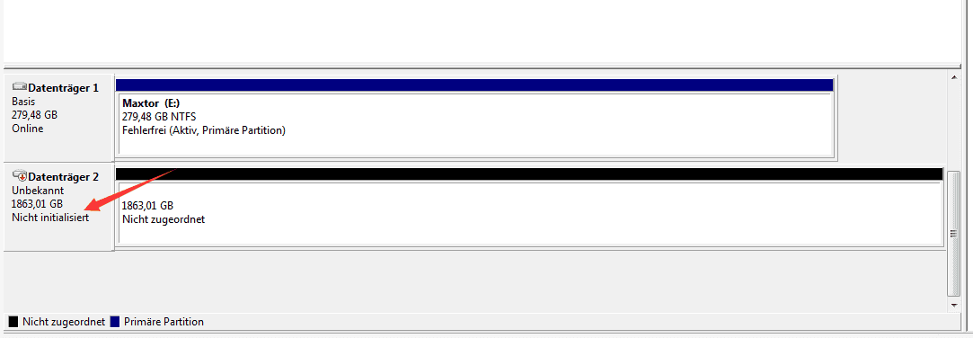 Datenträger unbekannt, nicht initialisiert