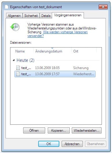 Gelöschte Dateien aus Vorgängerversionen wiederherstellen