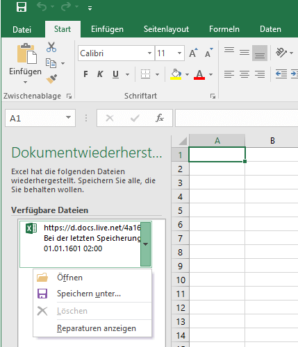 Aktualisierte Excel-Dateien wiederherstellen - 2