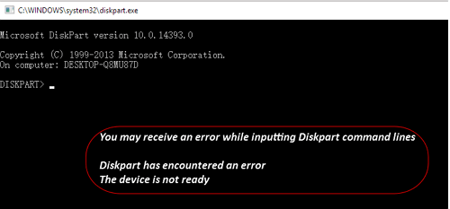 diskpart ha riscontrato un errore il dispositivo non è pronto