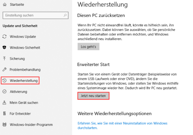 Das System neu starten