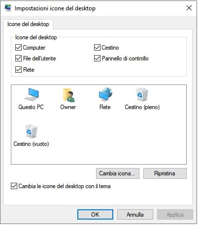 ripristinare le icone su desktop Windows 10