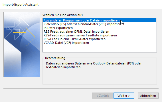 Wiederhergestellte PST/OST Dateien in Outlook importieren - Schritt 2.
