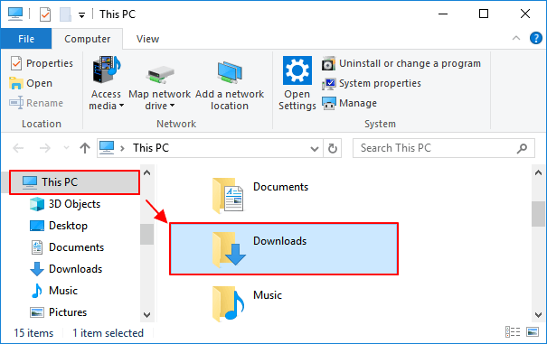 Apri la cartella Download tramite Esplora file