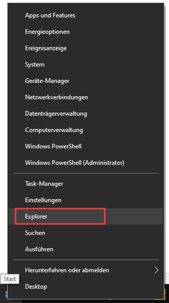 Datei-Explorer über das Start-Menü öffnen