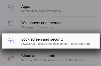 selezionare Blocca schermo e sicurezza