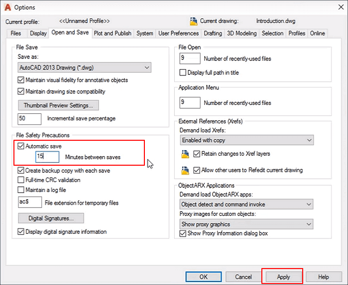 AutoSave-Häufigkeit von AutoCAD einstellen