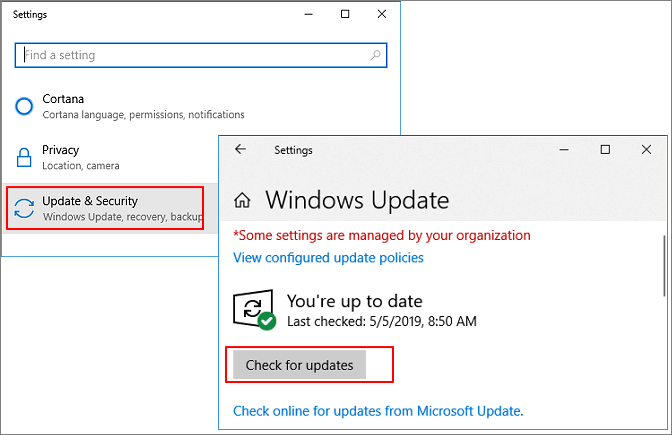 controlla l'aggiornamento di windows