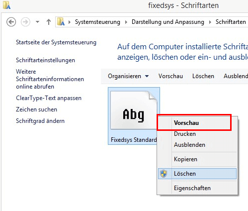 Schrift in Vorschau öffnen.