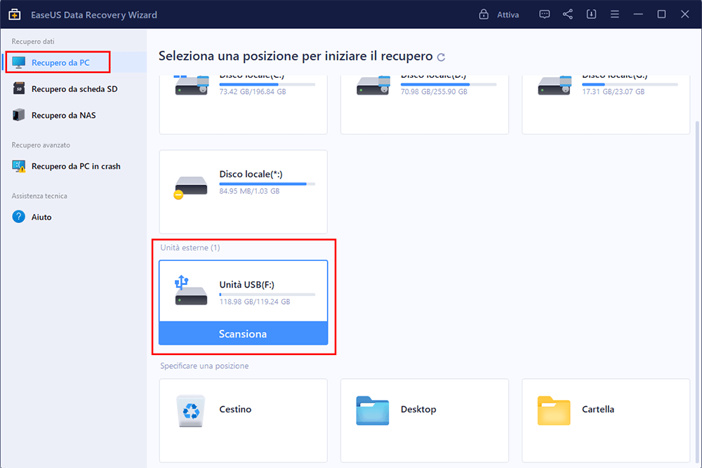 selezionare la chiavetta USB