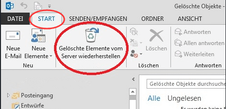 gelöschte Elemente vom Server wiederherstellen