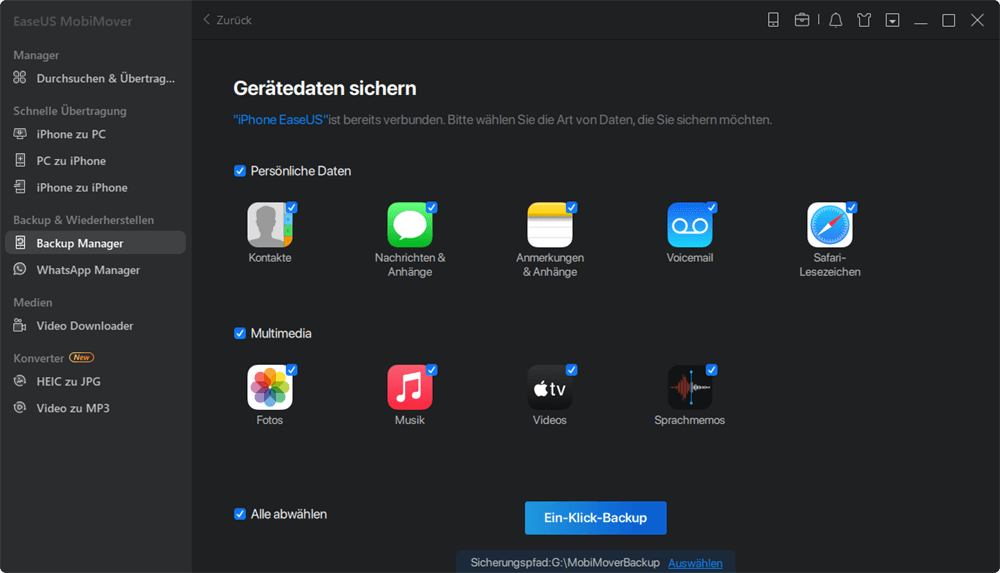So sichern Sie das iPhone auf dem PC – Schritt 2