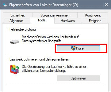 Festplattenprüfung durchführen