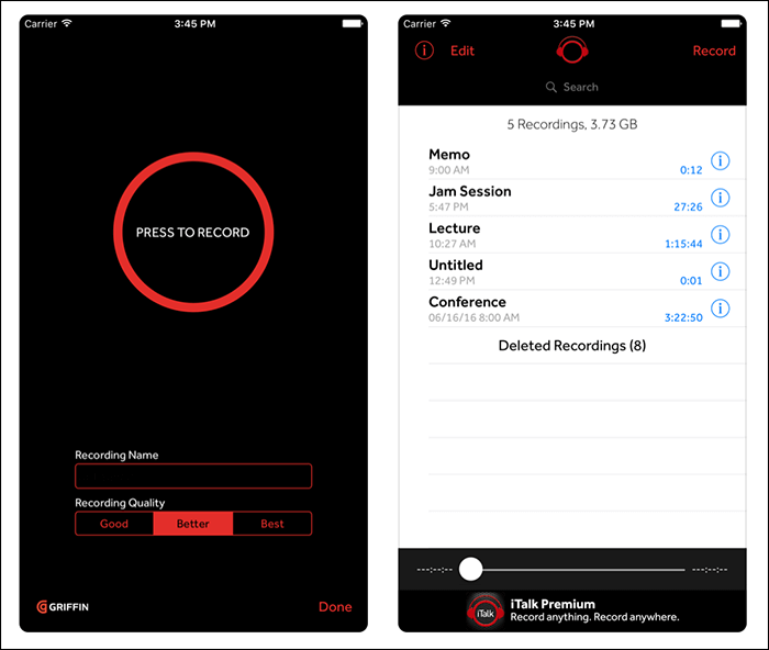 registratore di italk per iphone