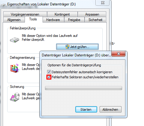 Fehlerhafte Sektoren suchen