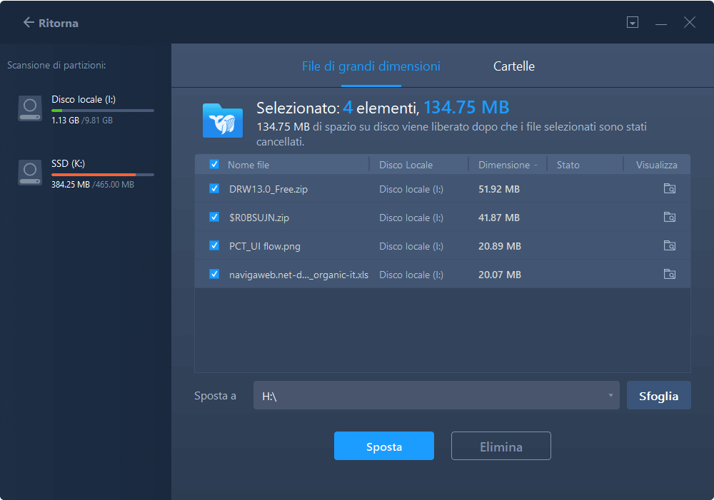 selezionare file trovati