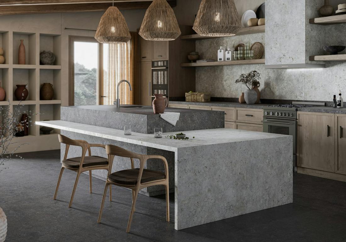Kitchen Dekton Pietra Kode TK05 Sabbia and VK04 Grafite Image of Kitchen Dekton Pietra Kode TK05 Sabbia and VK04 Grafite.jpg?auto=format%2Ccompress&fit=crop&ixlib=php 3.3 in Cosentino lanserer Dekton® Pietra Kode designet av Daniel Germani - Cosentino