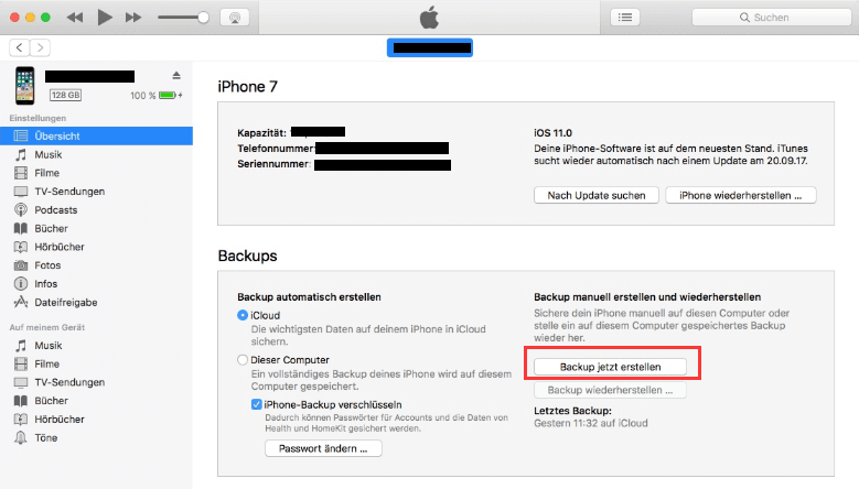 Backups durch iTunes erstellen.