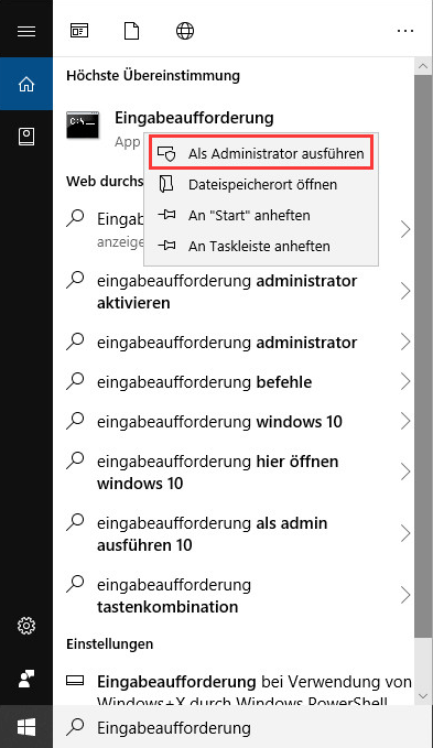 Die Eingabeaufforderung öffnen