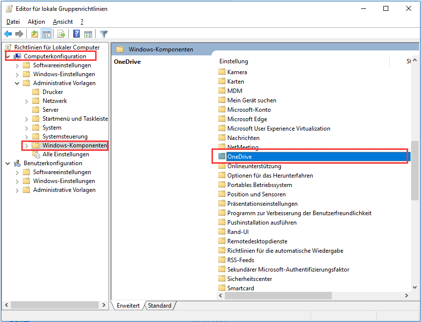 Zu Windows-Komponenten OneDrive gehen