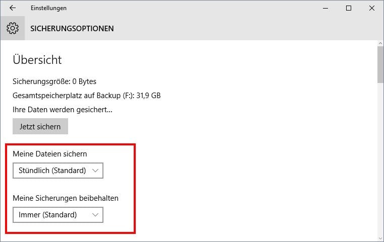 Zeitplan für das Backup erstellen