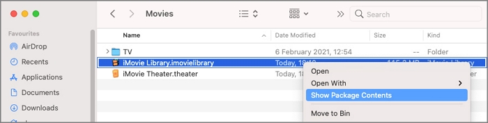 Paketinhalt von iMovie anzeigen